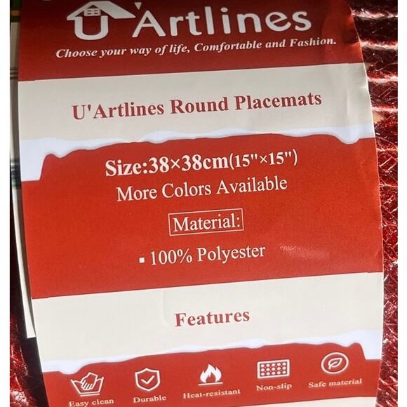 Artlines Christmas Placemats 15” Round 100% Polyester Set of 6 - Picture 6 of 7